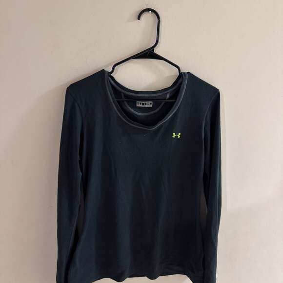 Under Armour Long Sleeve Fitted Performance Shirt - Black with Neon Logo - Picture 1 of 7